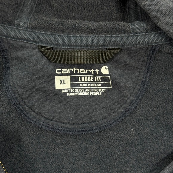 Carhartt Hoodie Mens XL Navy Blue Zip Up Fleece Loose Fit Heavyweight Sweatshirt - Picture 5 of 9